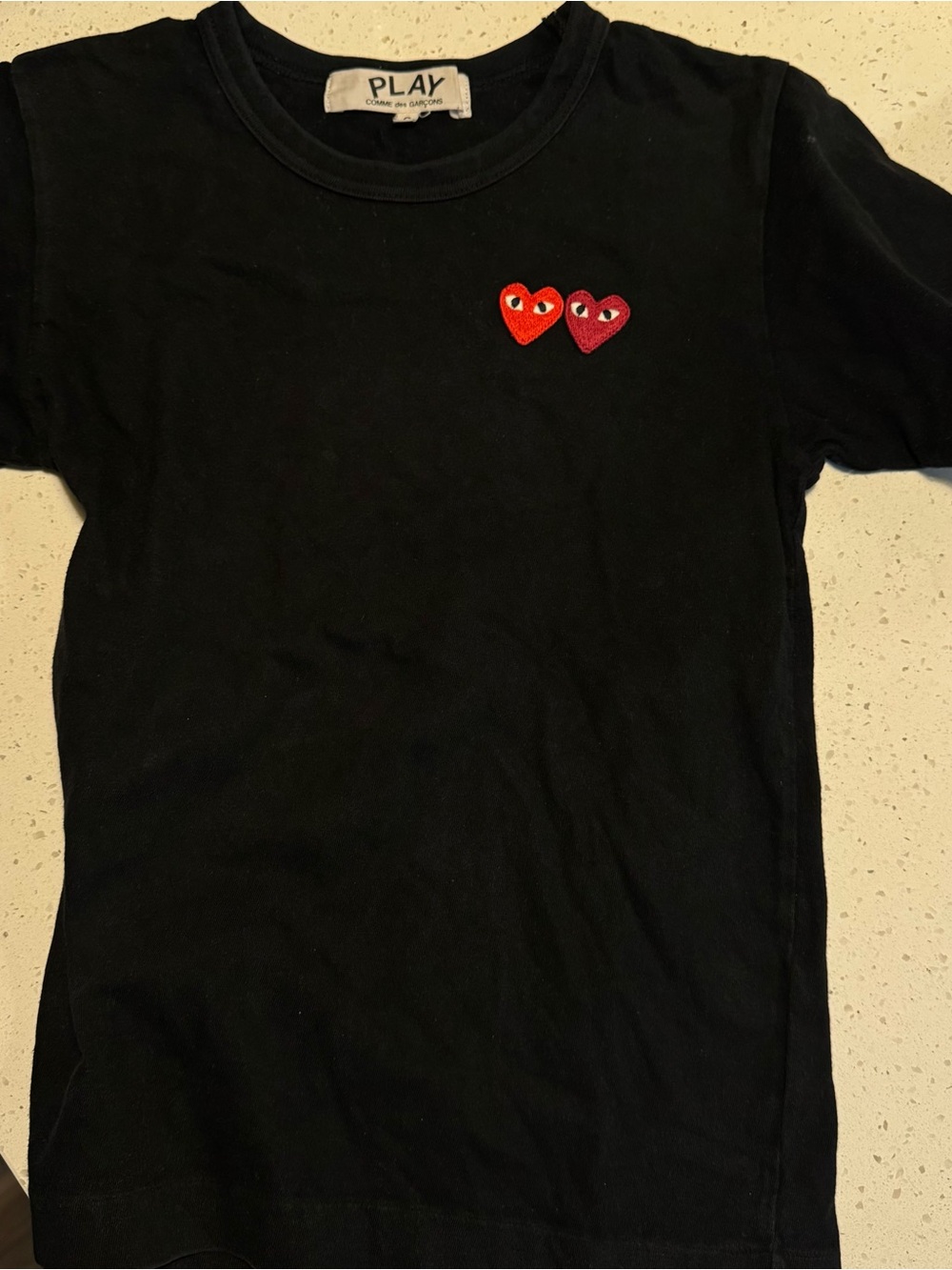 Comme des Garçons PLAY Black Short Sleeve Tee with Red Heart Patch